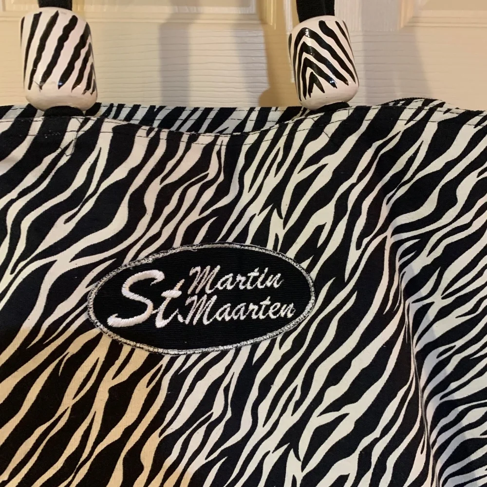 St. Martin Black/White Zebra Print Canvas Beach/Tote Bag
